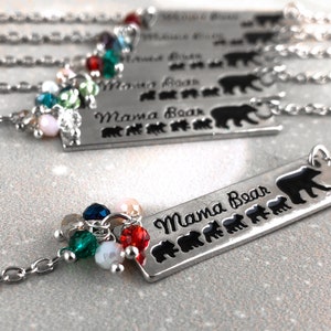 Mama Bear Necklace - Birthstone Necklace for Mom - Mom Gift - Mama Bear Jewelry