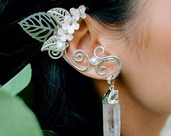 Elf Ears Cuff No Piercing - Elven Ear Climber - Ear Crawler Earrings - Fairy Costume Earcuff Vine Wrap