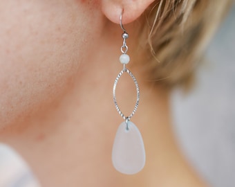 Beach Glass Earrings - Seaglass Earrings - Blue Green Sea Glass Earrings
