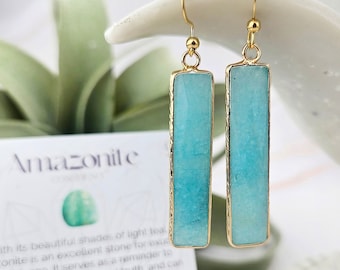 Amazonite Earrings - Crystal Earrings - Mindfulness Gift - Geometric Earrings - 004