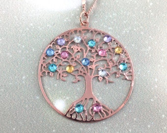 Rose Gold Birthstone Family Tree Necklace - Great Grandma Gift -  Birthstone Necklace for Mom -  Mothers Day Gift