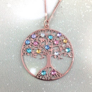Rose Gold Birthstone Family Tree Necklace - Great Grandma Gift -  Birthstone Necklace for Mom -  Mothers Day Gift
