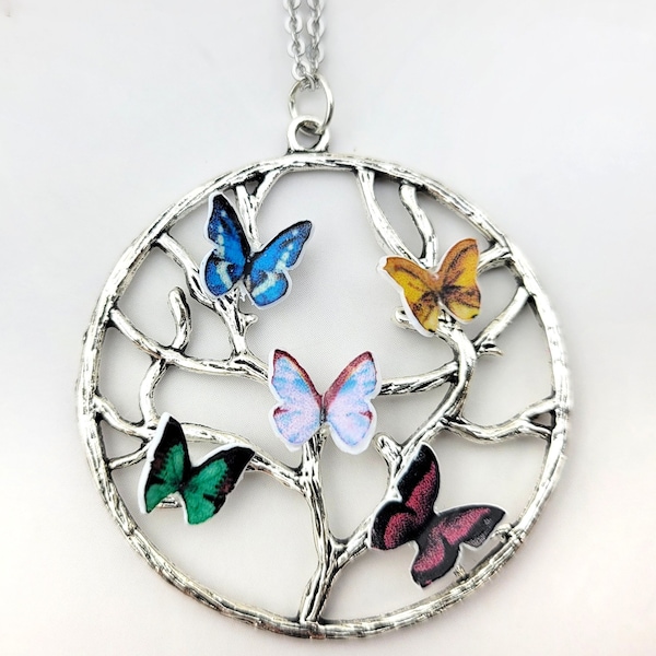 Collar de piedra de nacimiento de mariposa - collar de árbol genealógico - joyería de piedra de nacimiento - joyería de mamá - collar de árbol de la vida - 017