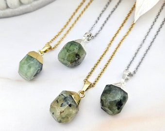 Prehnite Necklace - Raw Crystal Necklace - Prehnite Jewelry - Gemstone Necklace