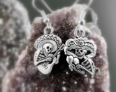 Day of The Dead Earrings - Dia De Los Muertos Costume - Sterling Silver Sugar Skull Jewelry Halloween Earrings Mismatch Earrings La Catrina