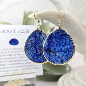 Lapis Lazuli Teardrop Earrings: Natural Gemstone, Stainless Steel