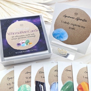 Ensemble de cartes d'affirmations avec pierres précieuses - Affirmations positives quotidiennes - Cartes pleine conscience