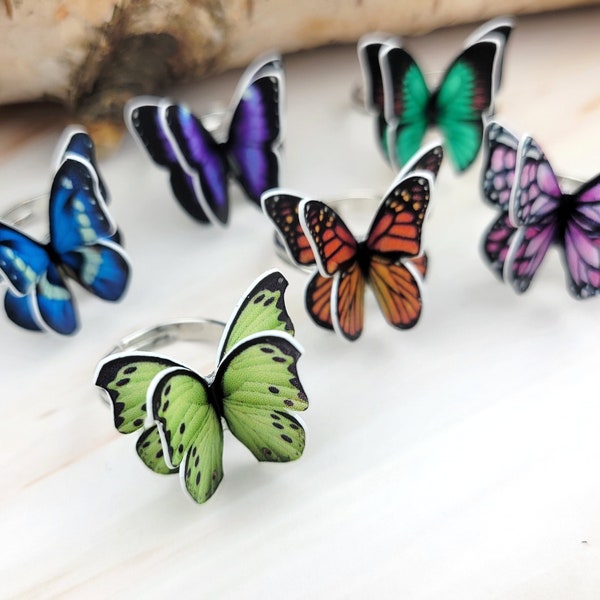 Butterfly Ring - Colorful Jewelry - Silver Statement Rings - 3D Butterfly Jewelry - Unique Adjustable Rings For Women - Gift For Her