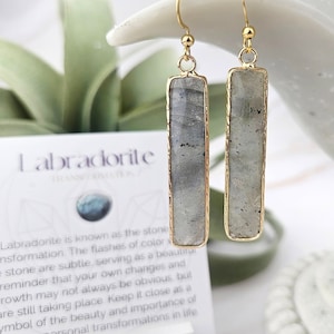 Labradorite Earrings - Mindfulness Gift - Bar Earrings - Crystal Jewelry - 004
