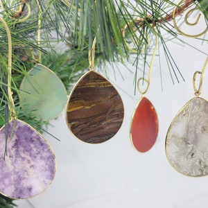 Natural Gemstone Crystal Ornament Set - Lavender Jade - Agate Slice Ornaments