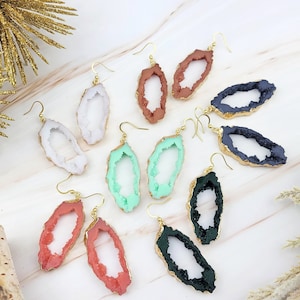Resin Druzy Earrings - Geode Earrings - Crystal Gemstone Earrings