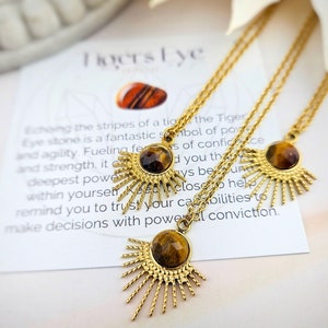 Tigerauge Halskette - Edelstein Sunburst Halskette - Boho Schmuck - Himmlische Halskette (022)