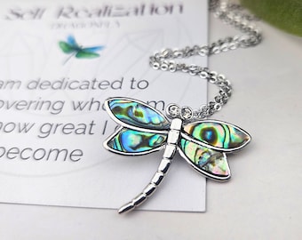 Silver Dragonfly Necklace - Abalone Jewelry