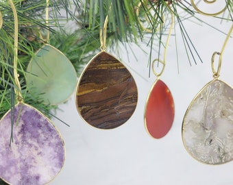 Natural Gemstone Crystal Ornament Set - Lavender Jade - Agate Slice Ornaments