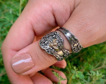 Flower Bee Spoon Ring - Queen Bee - Bug Thumb Ring - Victorian Spoon Jewelry