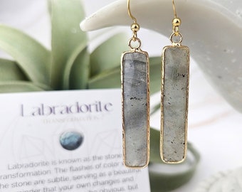 Labradorite Earrings - Mindfulness Gift - Bar Earrings - Crystal Jewelry - 004