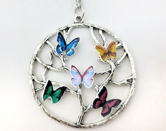 Butterfly Birthstone Necklace - Family Tree Necklace - Birthstone Jewelry - Mom Jewelry - Tree of Life Necklace - 017