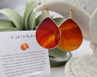 Carnelian Earrings - Real Gemstone Elegant Stone Earrings - Stainless Steel Hypoallergenic Hooks - Affirmation Jewelry