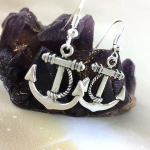 Sterling Silver Anchor Earrings Navy Girlfriend Gift Navy Wife Jewelry Marine Wife Gift Nautical Jewelry For Her Clip On Hook image 1