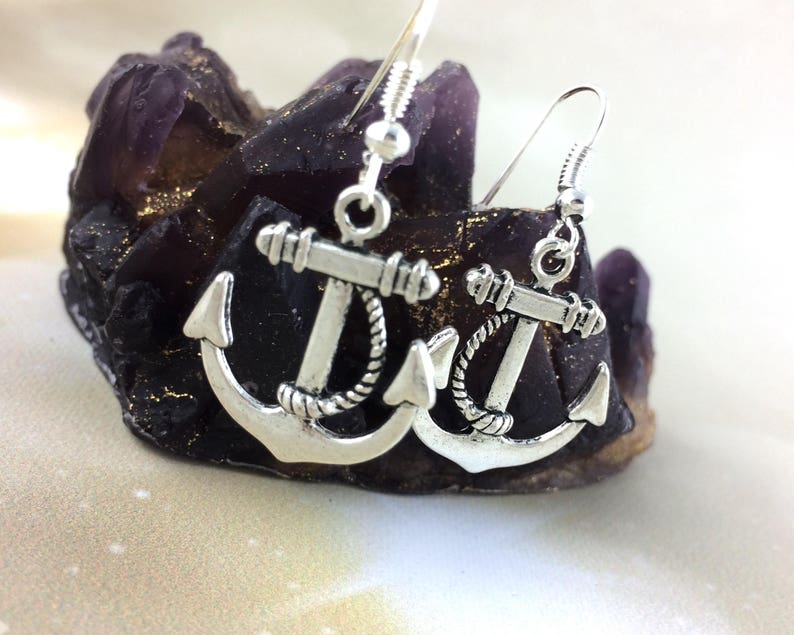 Sterling Silver Anchor Earrings Navy Girlfriend Gift Navy Wife Jewelry Marine Wife Gift Nautical Jewelry For Her Clip On Hook image 1