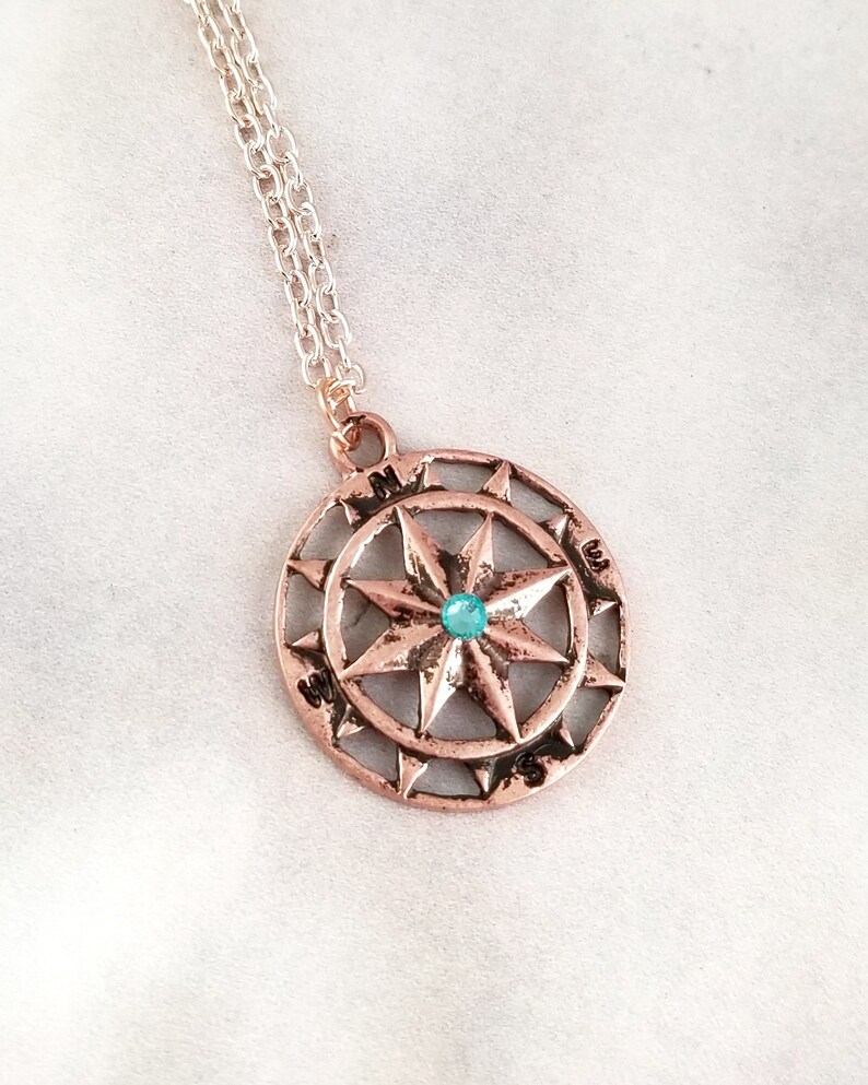Rose Gold Birthstone Compass Necklace Compass Necklace Etsy