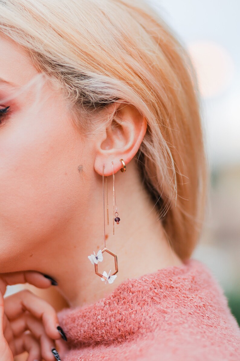 Butterfly Hexagon Earrings Thread Earrings Threader Etsy