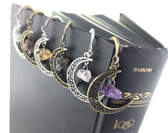 Book Lover Gift Idea - Moon Bookmark - Gemstone Bookmarks - Boho Gifts For Teachers Librarian Silver Shepherds Hook Book Marker Bookish Gift