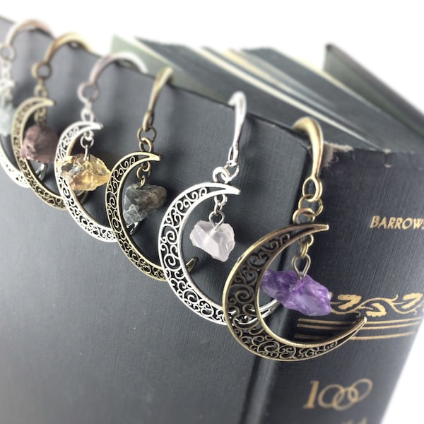 Book Lover Gift - Celestial-Inspired Moon Bookmark - Gemstone Bookmarks - Gift For Teacher Librarian Silver Shepherds Hook Marker Bookish