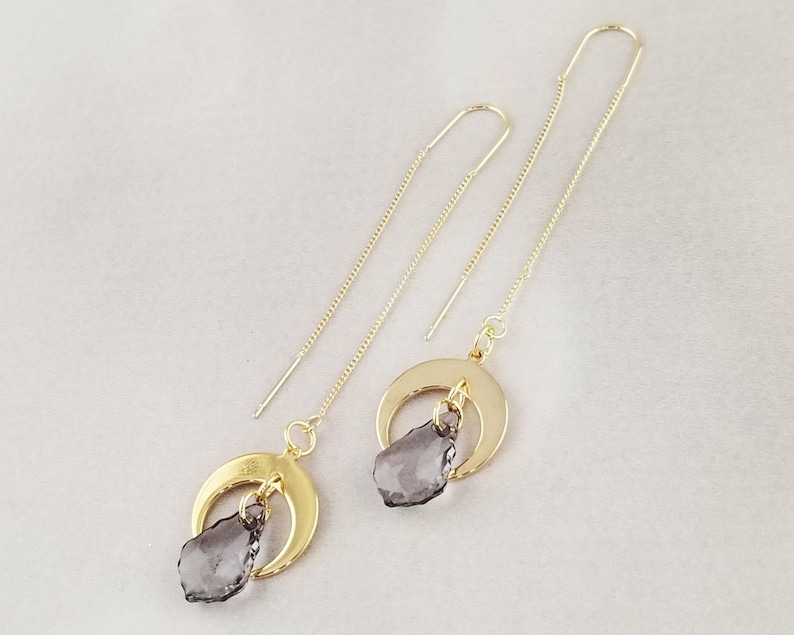 Gold Threader Crescent Moon Earrings Threader Earrings Etsy