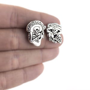 Day of the Dead Earring Studs Sterling Silver Sugar Skull Earrings Dia De Los Muertos Mismatched Stud Earrings Skull Stud Men Women image 7