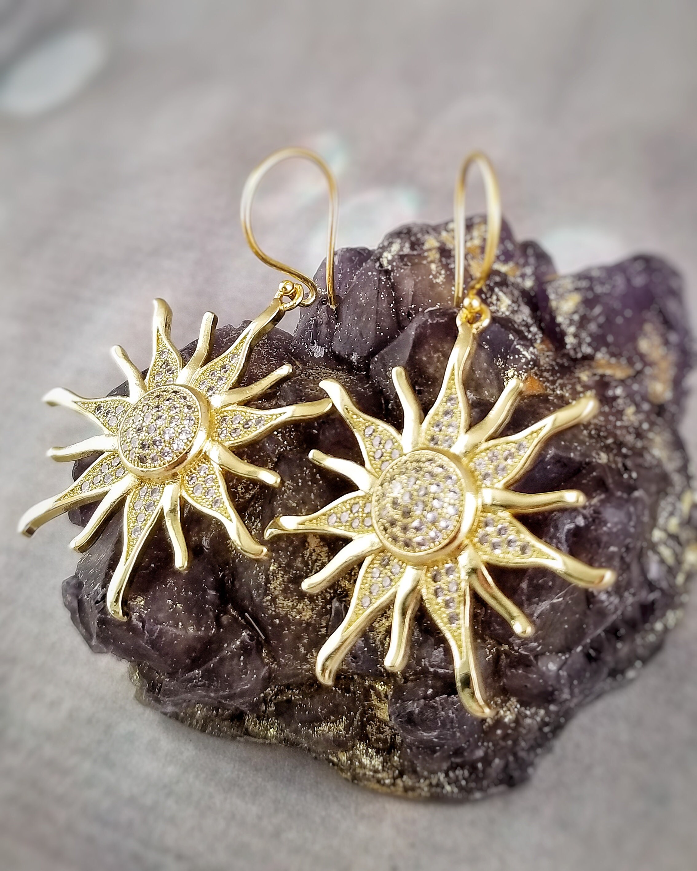 Gold Sun Earrings 24K Gold Earrings Sun Earrings Golden Etsy