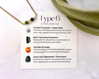 Naszyjnik z 6 kamieniami szlachetnymi Enneagramu: kamienie lecznicze ze stali nierdzewnej