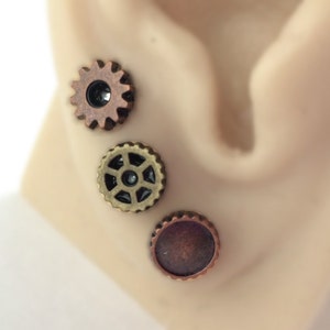Triple Piercing - Tiny Stud Earring Set -Cartilage Jewelry Set -Steampunk -Multiple Piercing -Double Piercing -6 Three Earring Stud