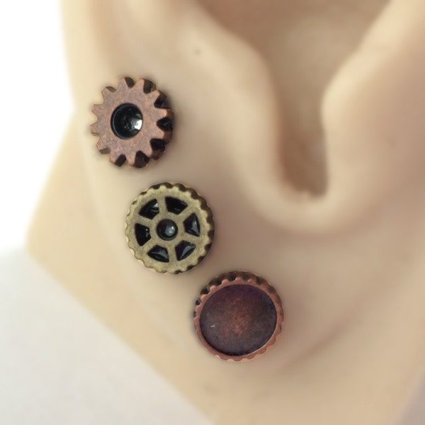 Triple piercing - petites boucles d'oreilles - parure de cartilage - steampunk - plusieurs piercings - double piercing -6 trois clous d'oreilles