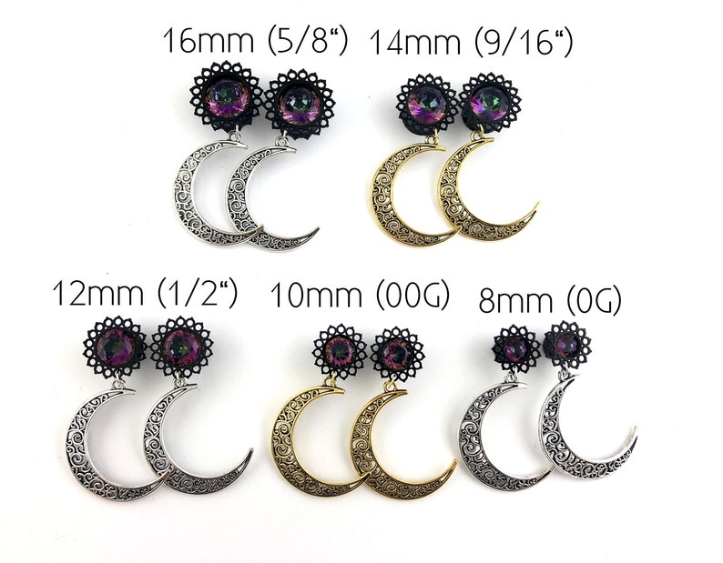 Moon Ear Plugs Gauges Crystal Dangle Ear Gauge Earrings Etsy
