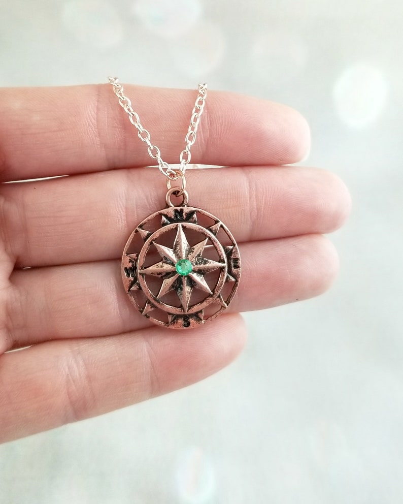 Rose Gold Birthstone Compass Necklace Compass Necklace Etsy