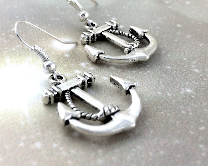 Sterling Silver Anchor Earrings Navy Girlfriend Gift Navy Wife Jewelry Marine Wife Gift Nautical Jewelry For Her Clip On Hook image 2