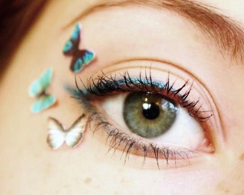 Tiny Temporary Tattoo Makeup - Teen Girl Gift - Temp Blue Eyeshadow Makeup Butterfly Eye Decals - Festival Makeup - Unique Stocking Stuffer 