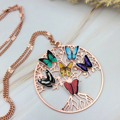 Family Tree Necklace -Mother's Day Gift - Butterfly Jewelry - Birthstone Necklace For Mom -Grandma Necklace