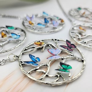 Butterfly Birthstone Necklace Family Tree Necklace Birthstone Jewelry Mom Jewelry Tree of Life Necklace 017 image 3