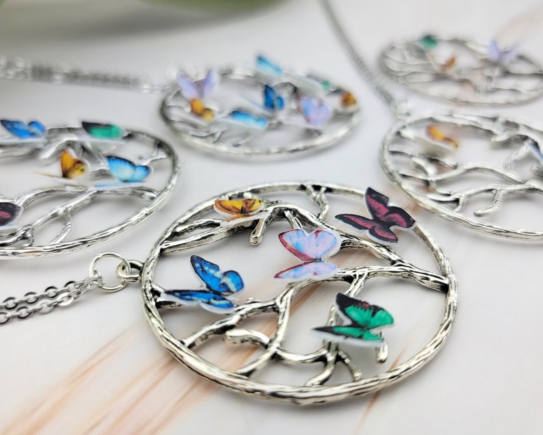 Butterfly Birthstone Necklace Family Tree Necklace Birthstone Jewelry Mom Jewelry Tree of Life Necklace 017 image 3