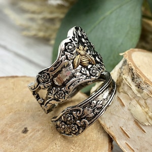 Flower Bee Spoon Ring: Bronze Bug, Floral Copper Band - Etsy