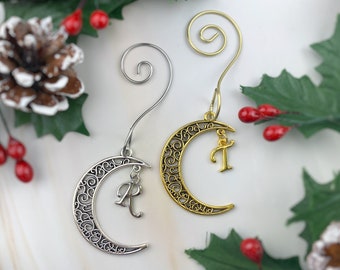 Personalized Moon Initial Ornament - Hanging Tree Decor - Crescent Moon Phase - Holiday Moon Ornaments