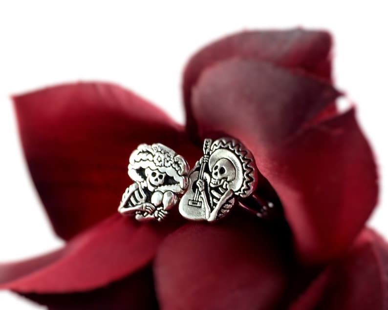 Sugar Skull Jewelry Silver Sugar Skull Ring Day of The Dead Jewelry Dia De Los Muertos Jewelry Best Friend Rings For Two 2 image 2