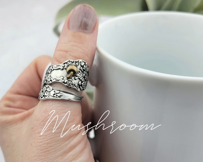 Silver Spoon Ring Thumb Ring Cat Elephant Skull Ring Mushroom