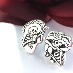 Day of the Dead Earring Studs Sterling Silver Sugar Skull Earrings Dia De Los Muertos Mismatched Stud Earrings Skull Stud Men Women image 4