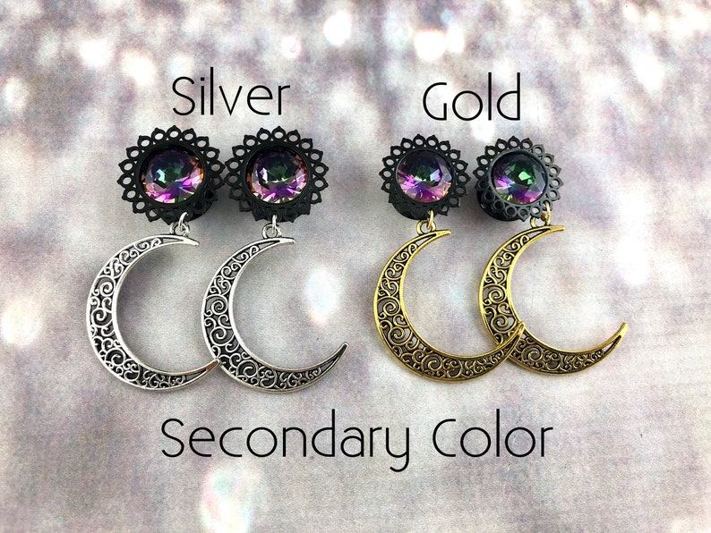 Moon Ear Plugs Gauges Crystal Dangle Ear Gauge Earrings Etsy