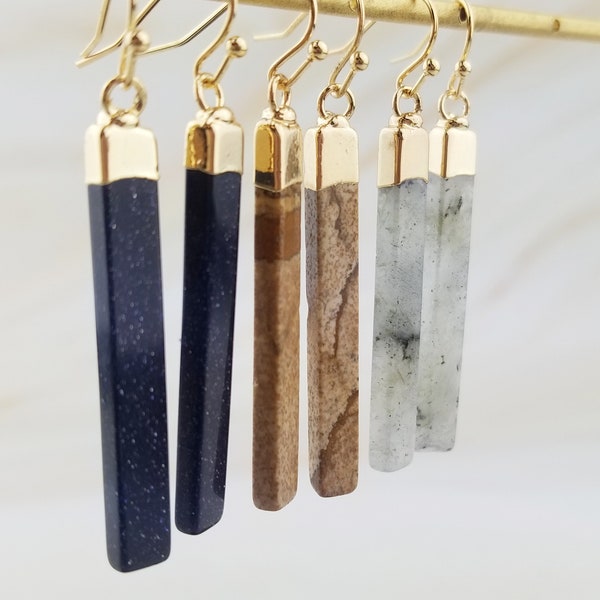 Rectangle Gemstone Earrings - Labradorite Earrings - Healing Crystal Earrings - Geometric Earrings - Jasper Earrings