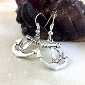 Sterling Silver Anchor Earrings Navy Girlfriend Gift Navy Wife Jewelry Marine Wife Gift Nautical Jewelry For Her Clip On Hook image 4