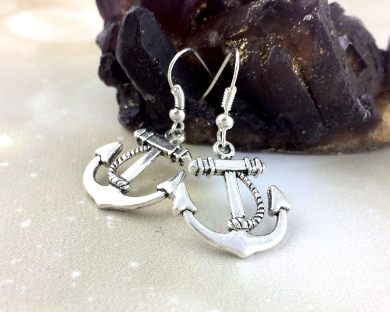 Sterling Silver Anchor Earrings Navy Girlfriend Gift Navy Wife Jewelry Marine Wife Gift Nautical Jewelry For Her Clip On Hook image 4